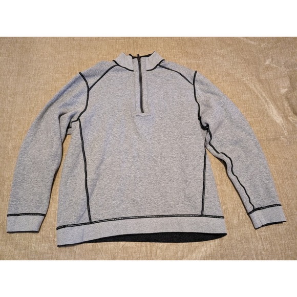 Tommy Bahama Men's Gray Reversible Quarter Zip Sweater Size Large
